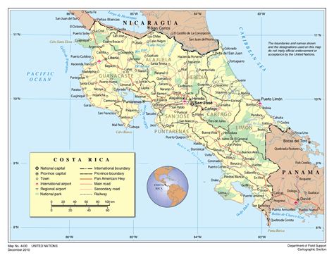 map of costa rica cities and towns.